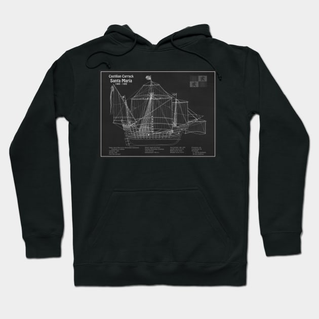 Santa Maria ship - Christopher Columbus Carrack Nau 15th century - PD Hoodie by SPJE Illustration Photography